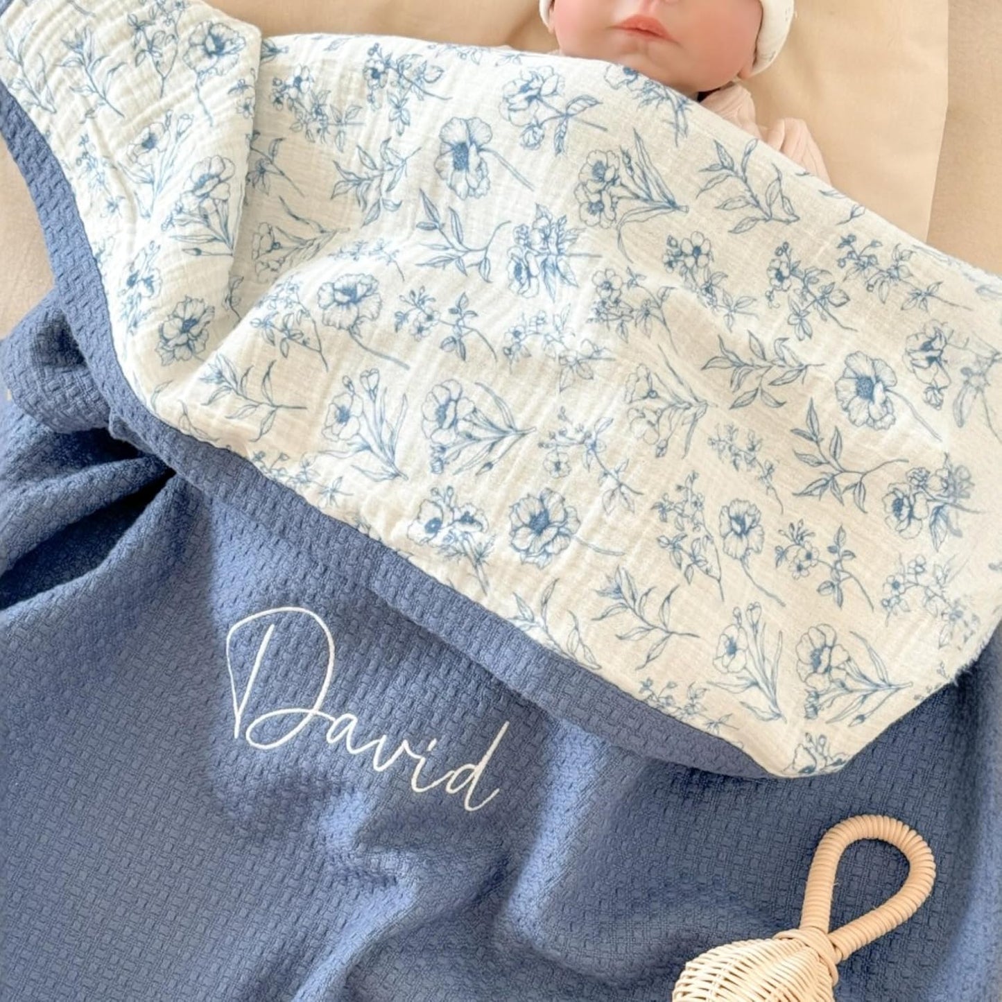 Personalized Baby Blanket with Name – Handmade 100% Organic Cotton Newborn Gift | Custom Knit