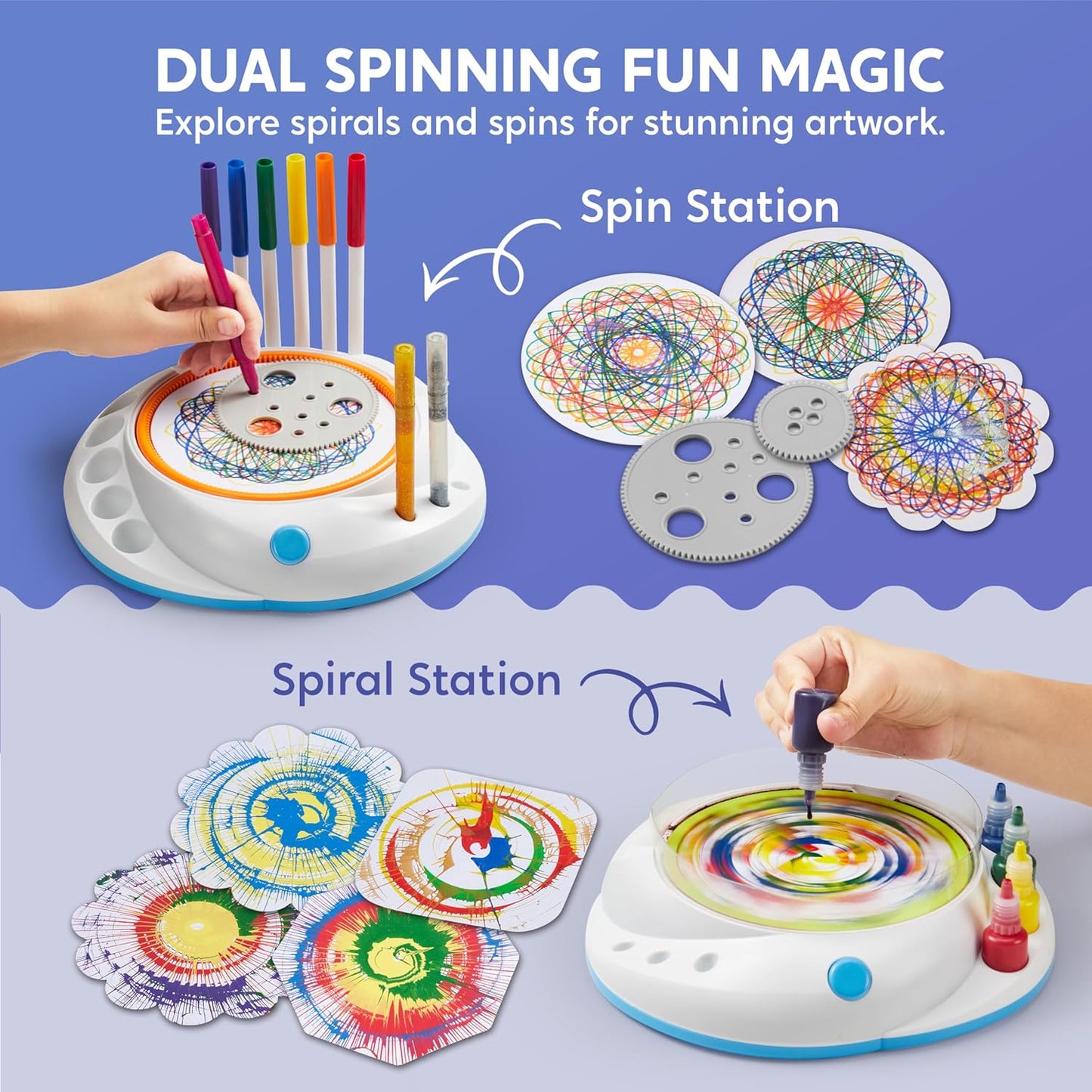 Klever Kits Spin Art for Kids, Spin Spiro Machine Kit, Arts & Crafts Paint for Boys & Girls, Painting Spinner Toys Kits, DIY Birthday Gifts for Kids Age 6 and up
