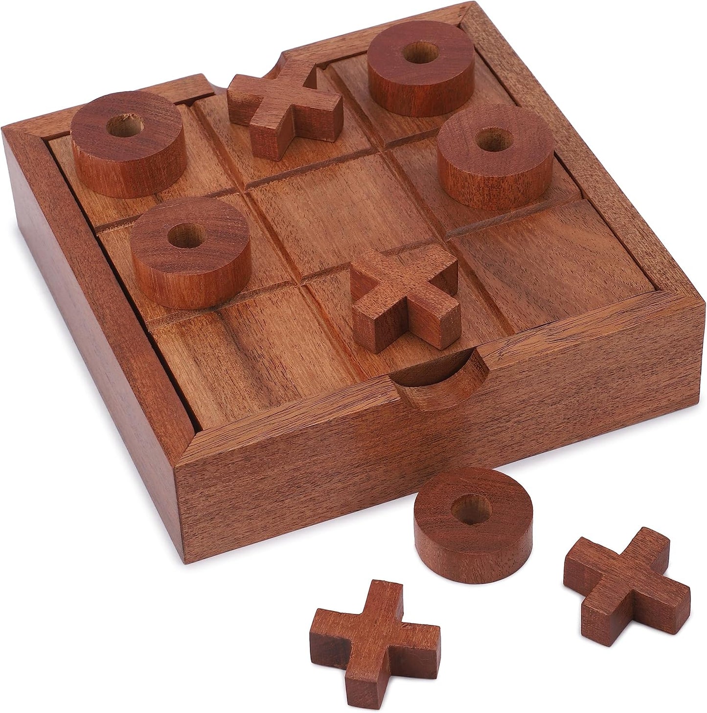 Ajuny Tic Tac Toe Classic Board Games for Kids and Adults with Decorative Storage Box Wooden Farmhouse Coffee Table Living Room Desk Decor Family Night Travel Game Best Gifts 5.9 Inch