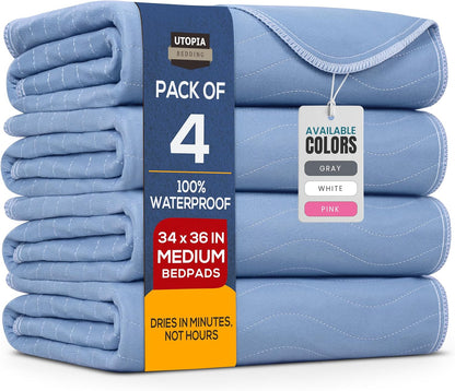 Utopia Bedding Washable Underpads 34" x 36" (Pack of 4), Waterproof Reusable Heavy Absorbency