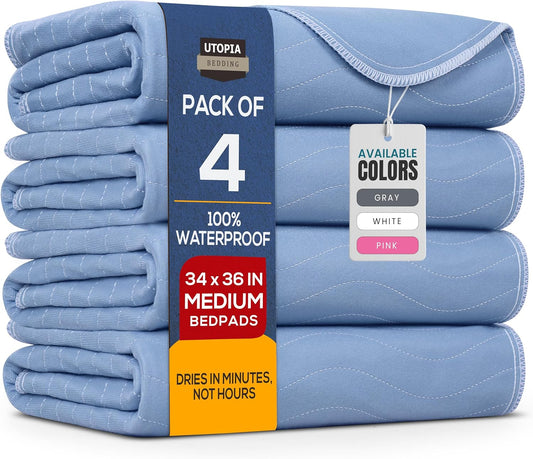 Utopia Bedding Washable Underpads 34" x 36" (Pack of 4), Waterproof Reusable Heavy Absorbency