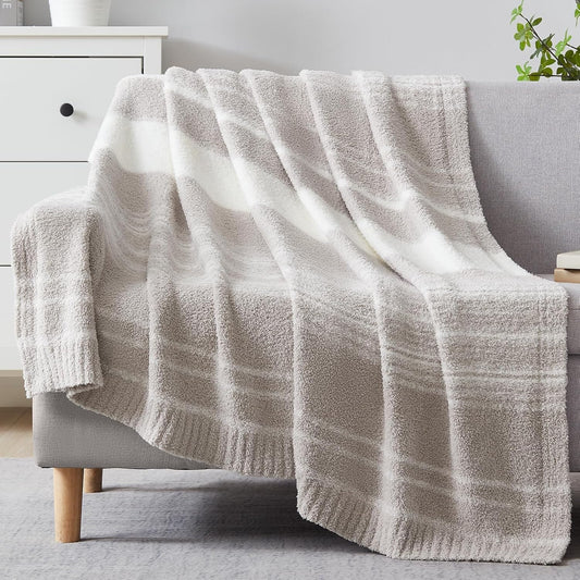 WRENGONGE Taupe Throw Blanket, 50x70 Soft Cozy Striped Throw Blankets for Couch, Sofa, Bed, Travel