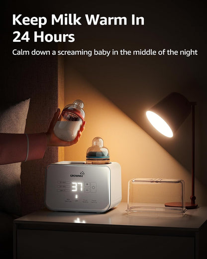 Baby Bottle Warmer, Grownsy 8-in-1 Fast Milk Warmer with Timer Breastmilk or Formula, Fits 2