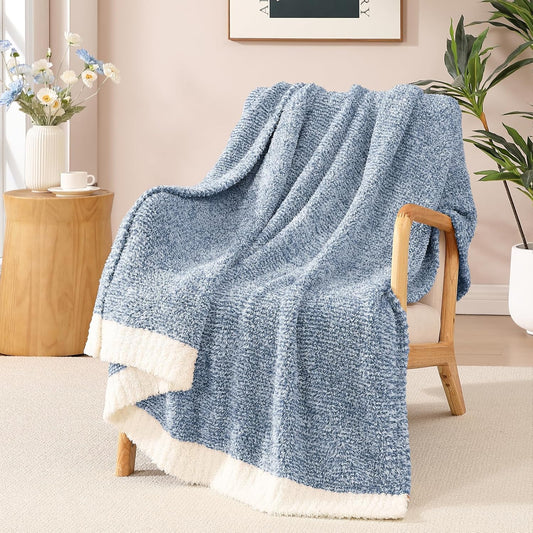WRENSONGE Throw Blanket Cationic Dyeing Blue Soft Cozy Fluffy Warm Hand Made Throw Blankets for
