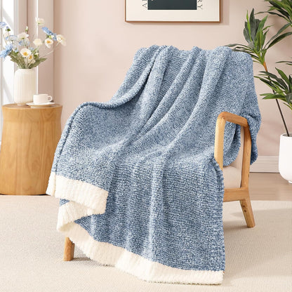 WRENSONGE Throw Blanket Cationic Dyeing Blue Soft Cozy Fluffy Warm Hand Made Weave Throw Blankets