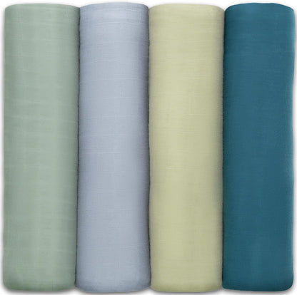 Comfy Cubs Muslin Swaddle Blankets Pack of 4, 47 x 47 Inches, Soft Cotton Baby Blanket Set, Large Multipurpose Swaddling Wraps for Newborns - Self-Soothing Swaddle - Sage, Pacific Blue, Fern, Neptune