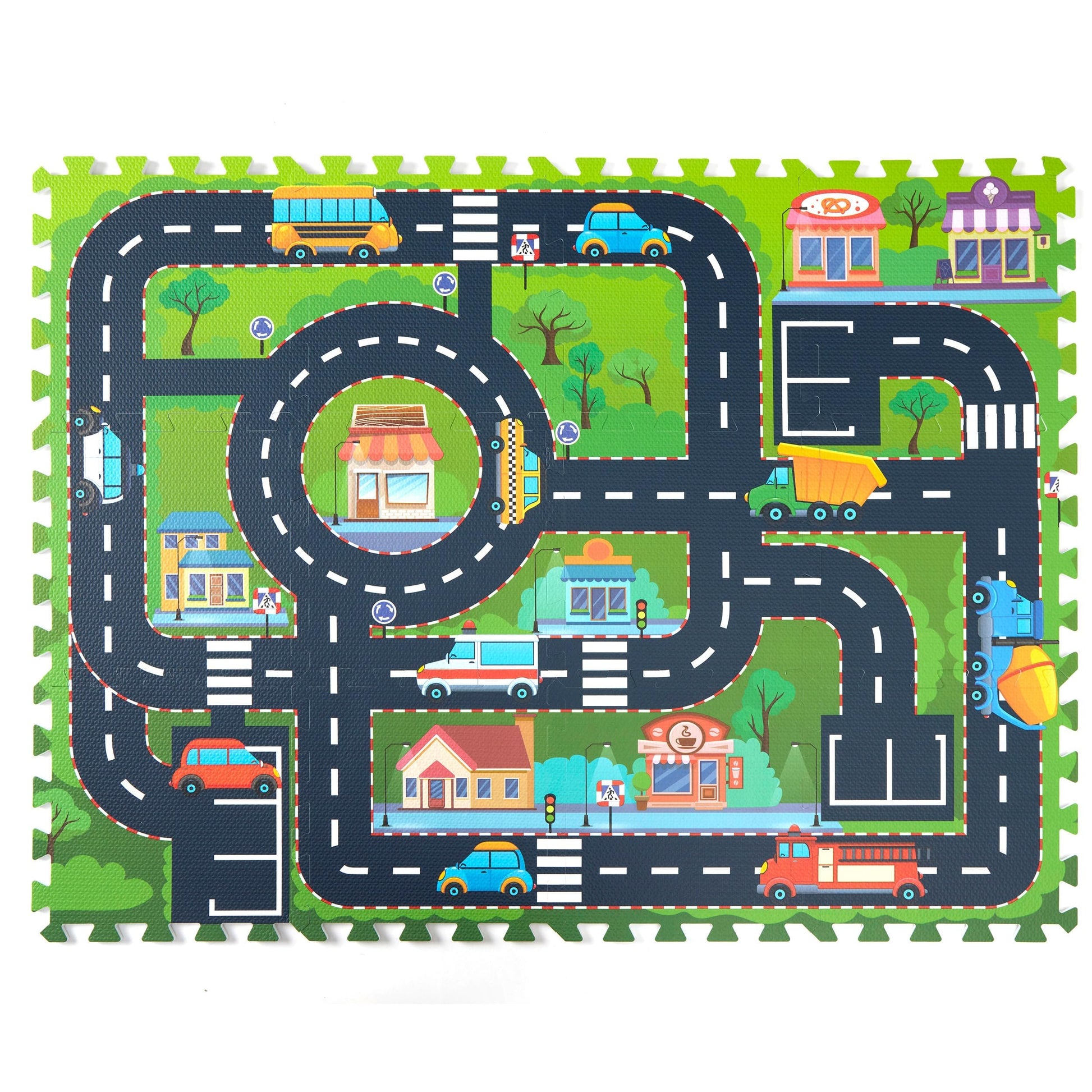 PLAY 10 Foam Play Mat for Baby, Interlocking Foam Tiles, City Road Track Puzzle Mat 12 Pieces