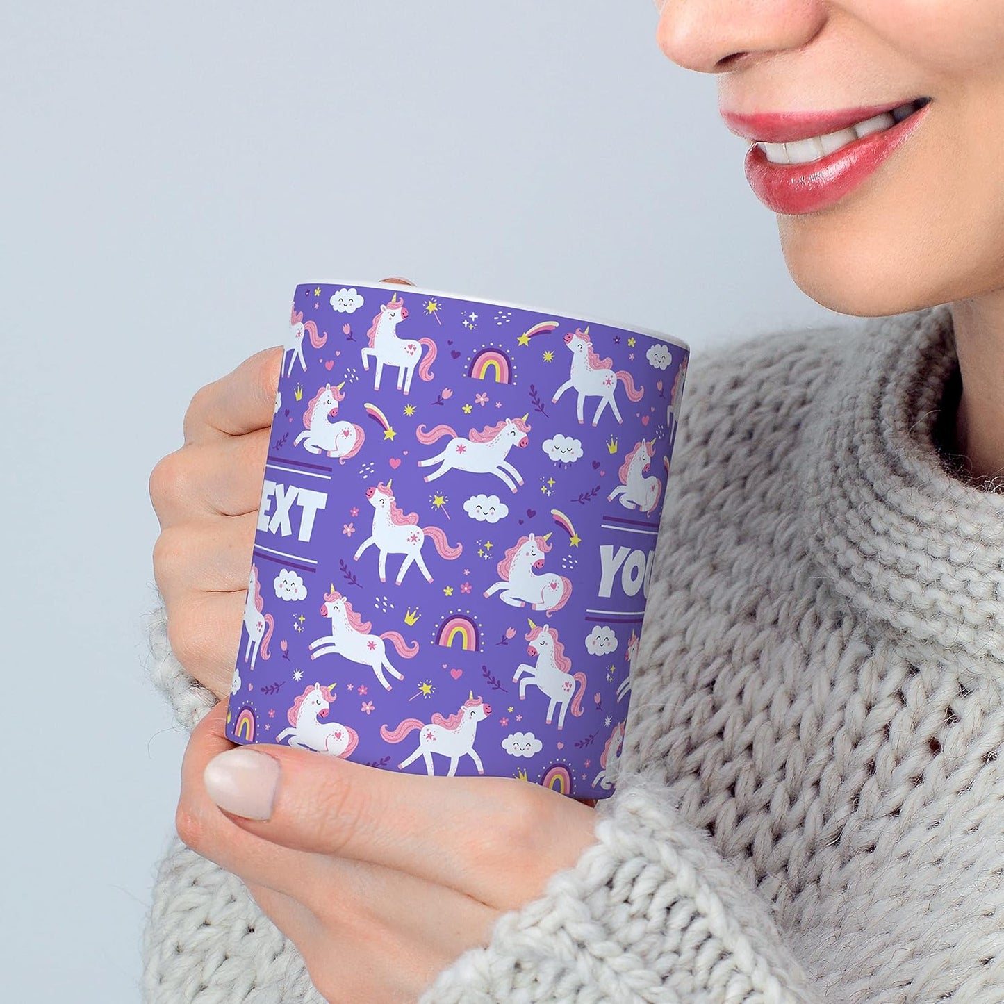 Personalized Mug for Kids - Purple Unicorn - Custom Name/Text, Ceramic Hot Chocolate/Cocoa/Coffee Cup for Girls, Birthday/Christmas/Holiday Gift - 11 oz, Red Handle