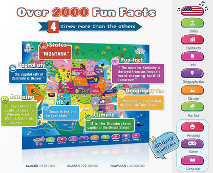 Bilingual Interactive for Kids Talking USA Map Solar System Poster for Kids Learning and Educational Toys,Talking Educational Toy for Ages 3 to 12 Years Old Girls/Boys,Learning Chart for Preschool