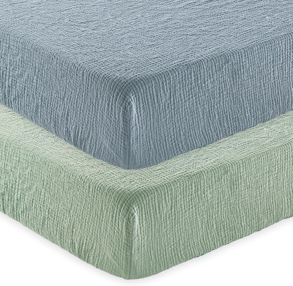 david's kids Muslin Crib Sheets for Boys Girls, 2 Pack 100% Cotton Soft Breathable Fitted Baby