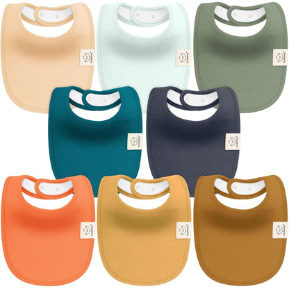 8-Pack Organic Baby Bibs for Girls, Boys - Quilted Cotton Cloth Baby Drool Bibs for Drooling and Teething Toddler, Newborn, Infant, Soft & Super Absorbent (Eclipse)