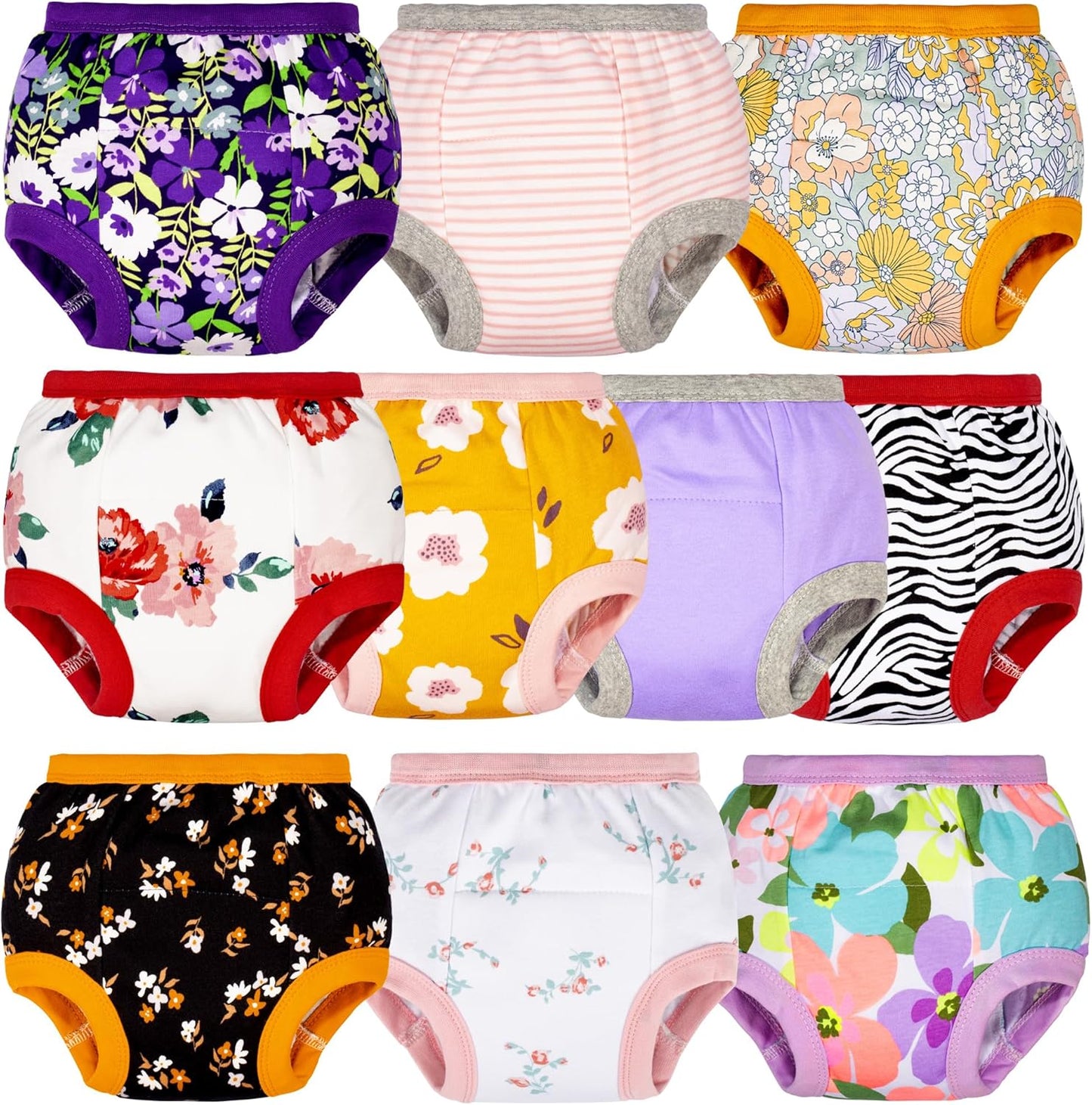 BIG ELEPHANT Potty Training Underwear - 10 Pack, 100% Cotton Absorbent Unisex Toddler Pee Pants for Boys Girls