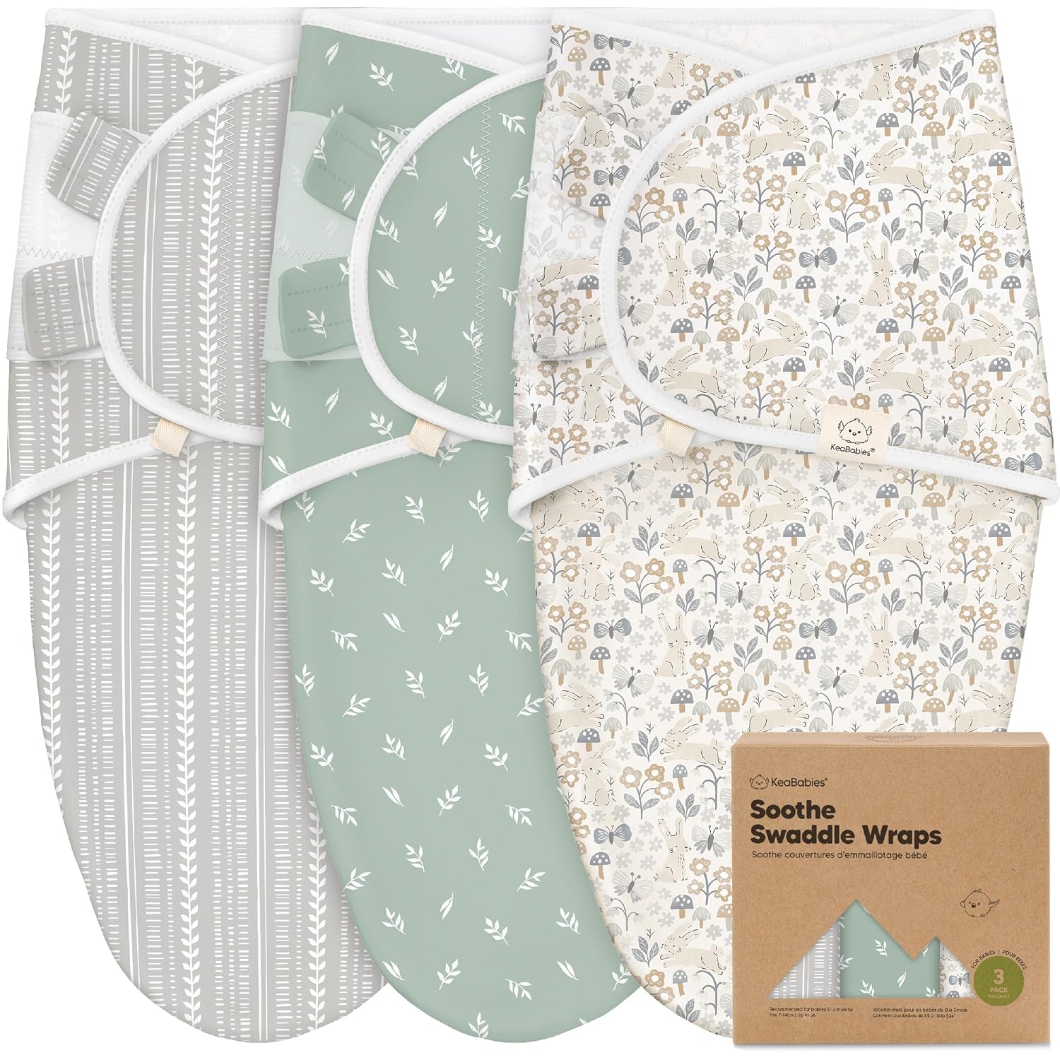 KeaBabies 3-Pack Organic Baby Swaddle Sleep Sacks - Swaddles for Newborns, Infant 0-3 Months, Baby