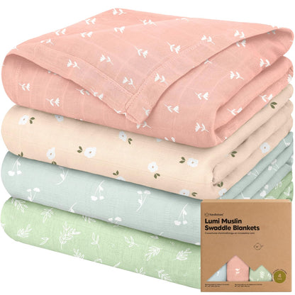 4-Pack Muslin Swaddle Blankets for Boys, Girls - Organic Baby Swaddles for Newborns, Soft &