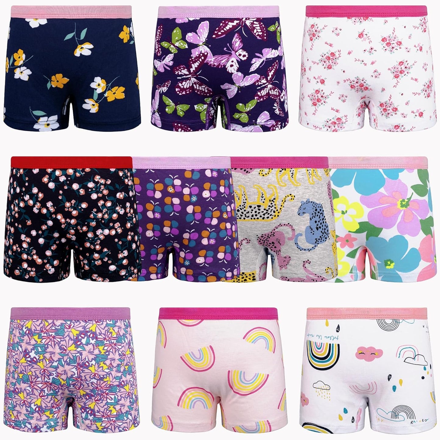 BIG ELEPHANT 10 Pack Toddler Girls' Underwear Boxer Briefs，100% Cotton Super Soft Breathable Panties (3T-10Y)