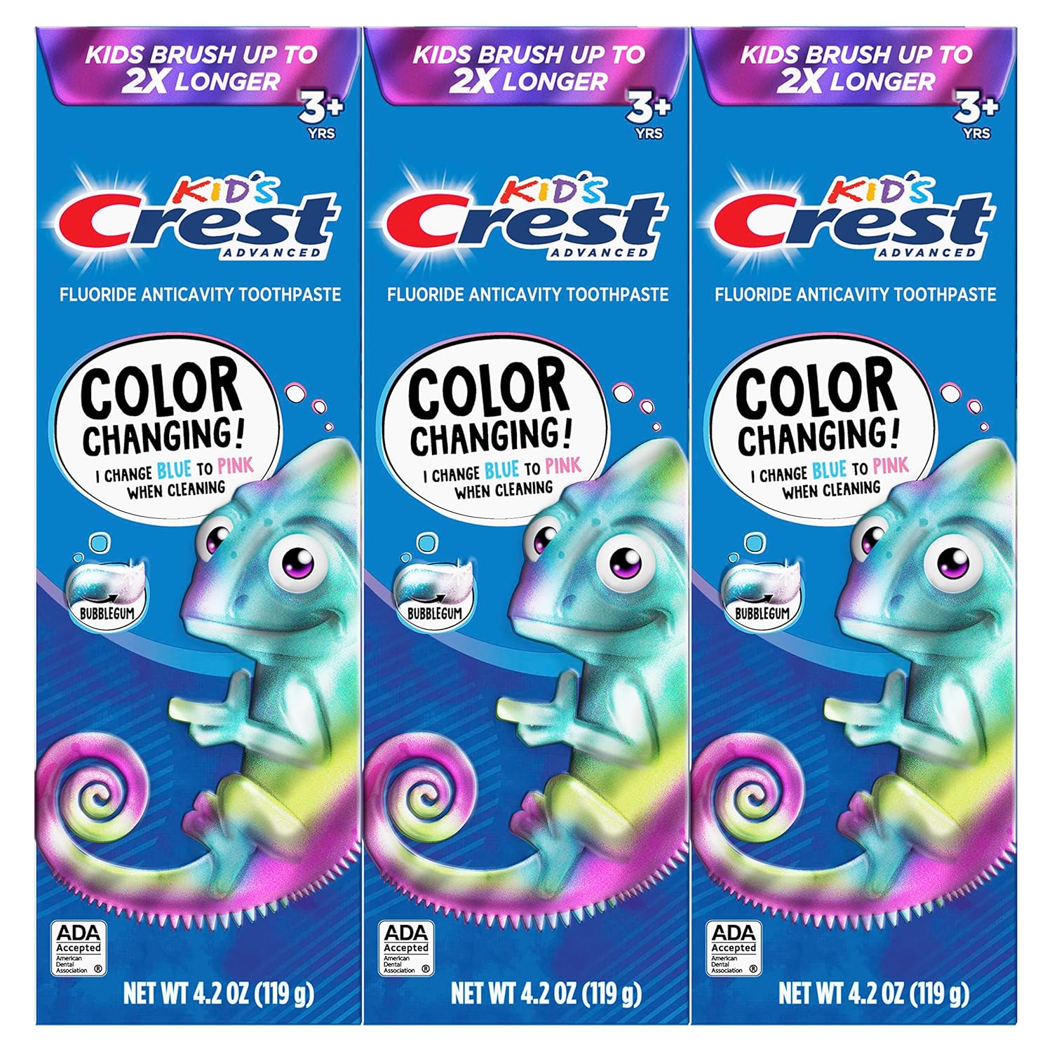 Crest Advanced Kid's Fluoride Toothpaste, Bubblegum Flavor, 4.2 oz, 3 Count, Color-Changing
