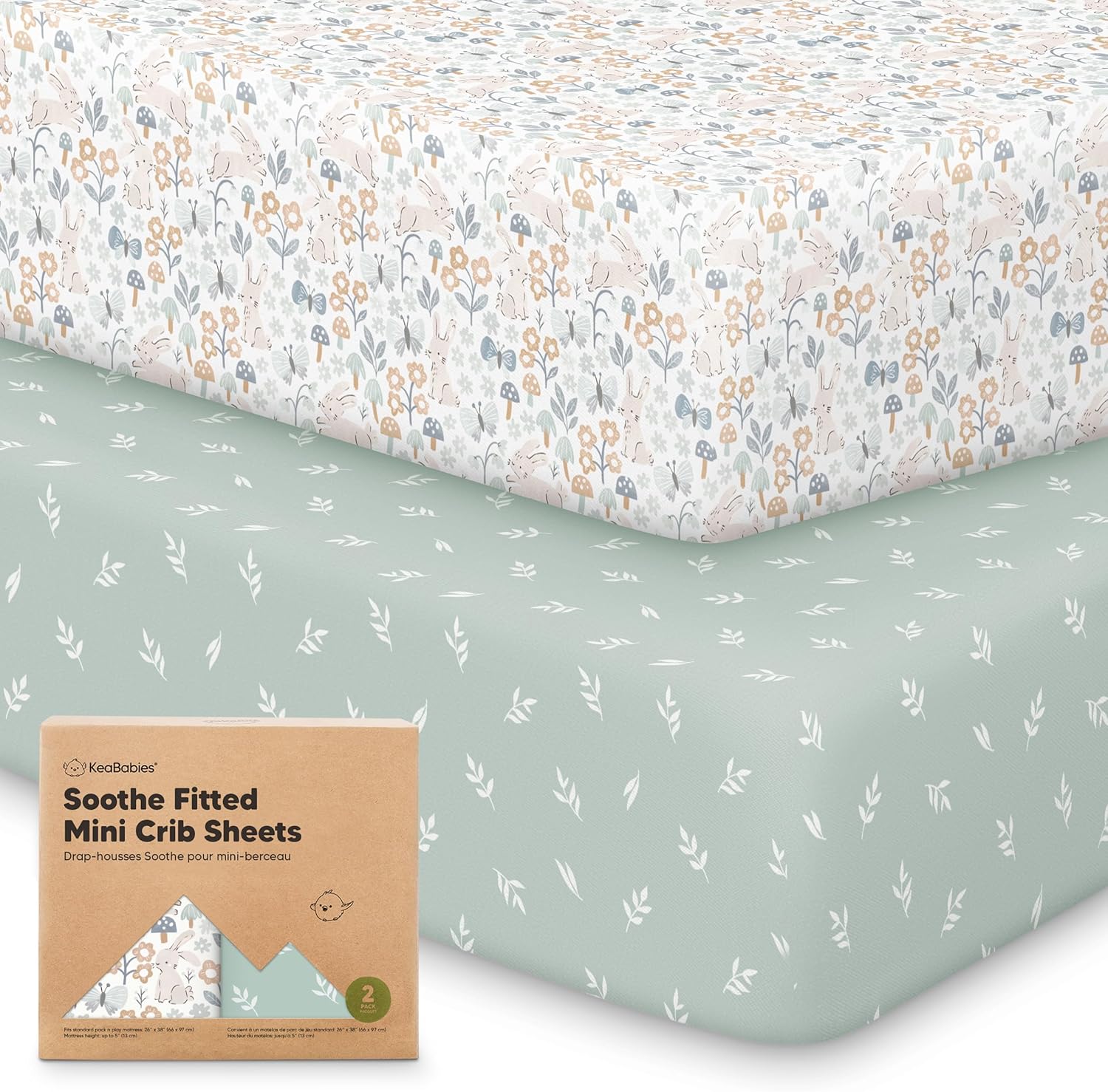 2-Pack Mini Crib Sheets Fitted - 38x26 Pack N Play Sheets for Pack and Play Mattress, Organic