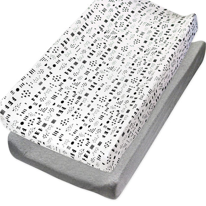 HonestBaby Organic Cotton Changing Pad Covers (Set of Two), Pattern Play/Heather Gray, One Size
