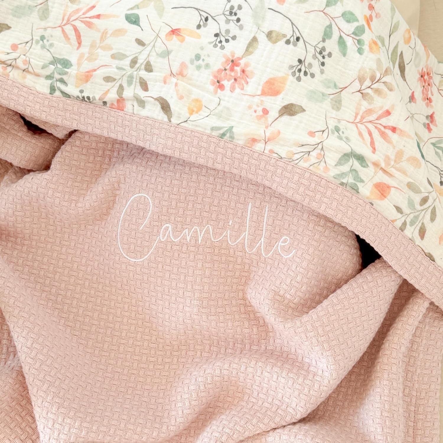 Personalized Baby Blanket with Name – Handmade 100% Organic Cotton Newborn Gift | Custom Knit