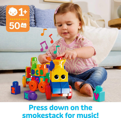 MEGA BLOKS First Builders Toddler Building Blocks Toy Set, ABC Musical Train with 50 Pieces, Music