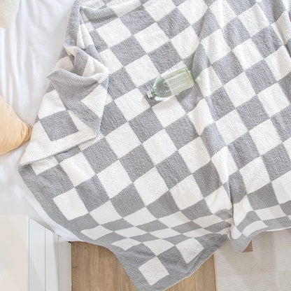 SeaRoomy Checkered Throw Blanket, Soft Cozy Fluffy Reversible Checkerboard Knitted Throw Blanket