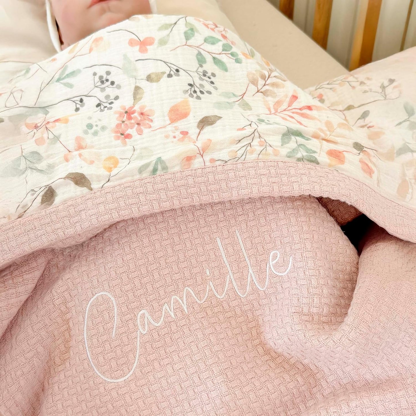 Personalized Baby Blanket with Name – Handmade 100% Organic Cotton Newborn Gift | Custom Knit