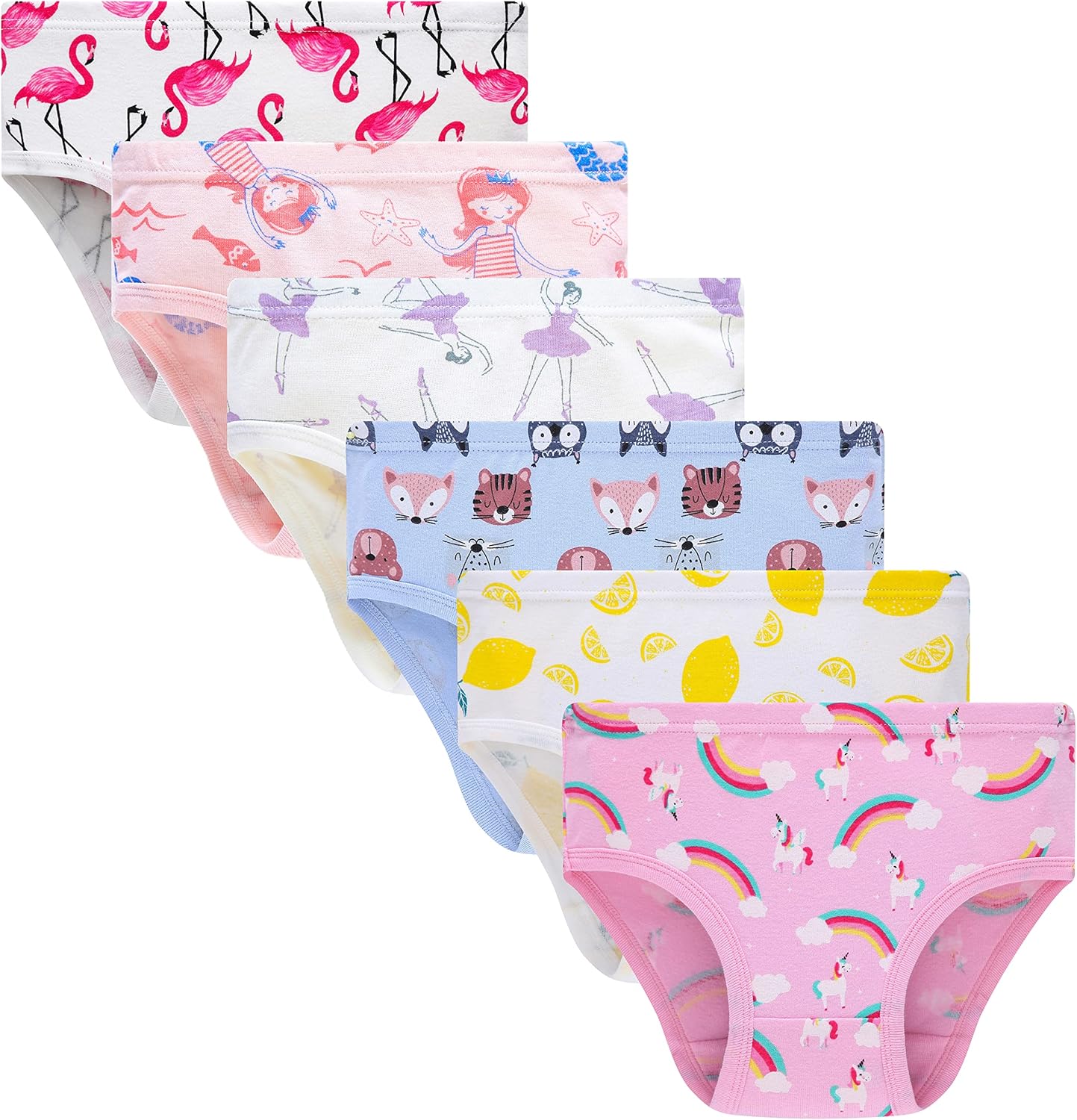 Cadidi Dinos Little Girls' Soft Cotton Underwear Kids Cool Breathable Comfort Panty Briefs Toddler Undies(Pack of 6)