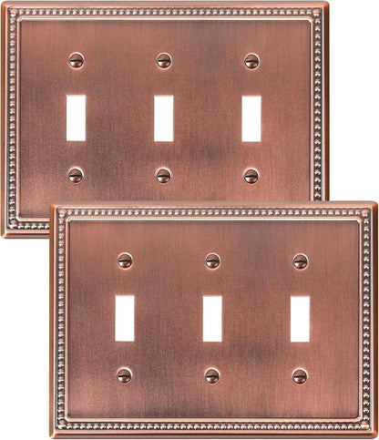 2-Pack Triple Toggle Light Switch Cover Plate, Pearls Decorative Switch Plate Covers, Antique