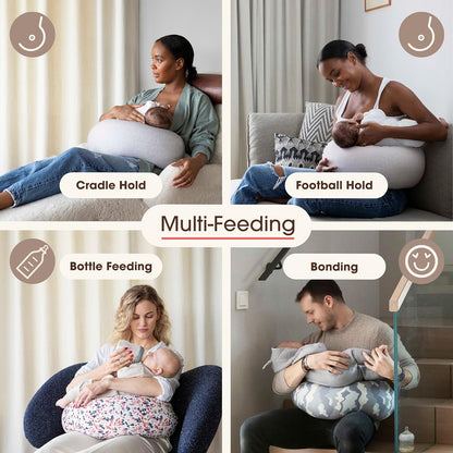 bbhugme Adjustable Nursing Pillow - Breastfeeding, Bottle Feeding, Baby Support - Adjustable Firmness and Fit - Washable Pillow Cover - Grey Melange…