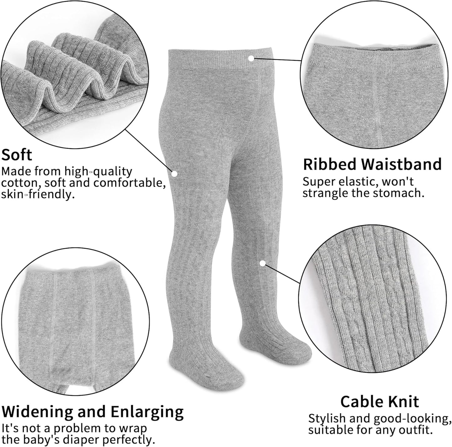 3 Pack Baby Girl Tights Cable Knit Leggings Stockings Cotton Pantyhose for Newborn Infant 6