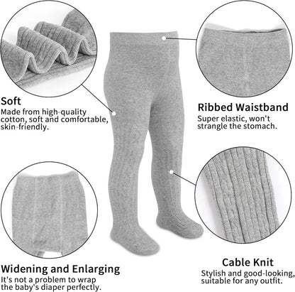 3 Pack Baby Girl Tights Cable Knit Leggings Stockings Cotton Pantyhose for Newborn Infant 6