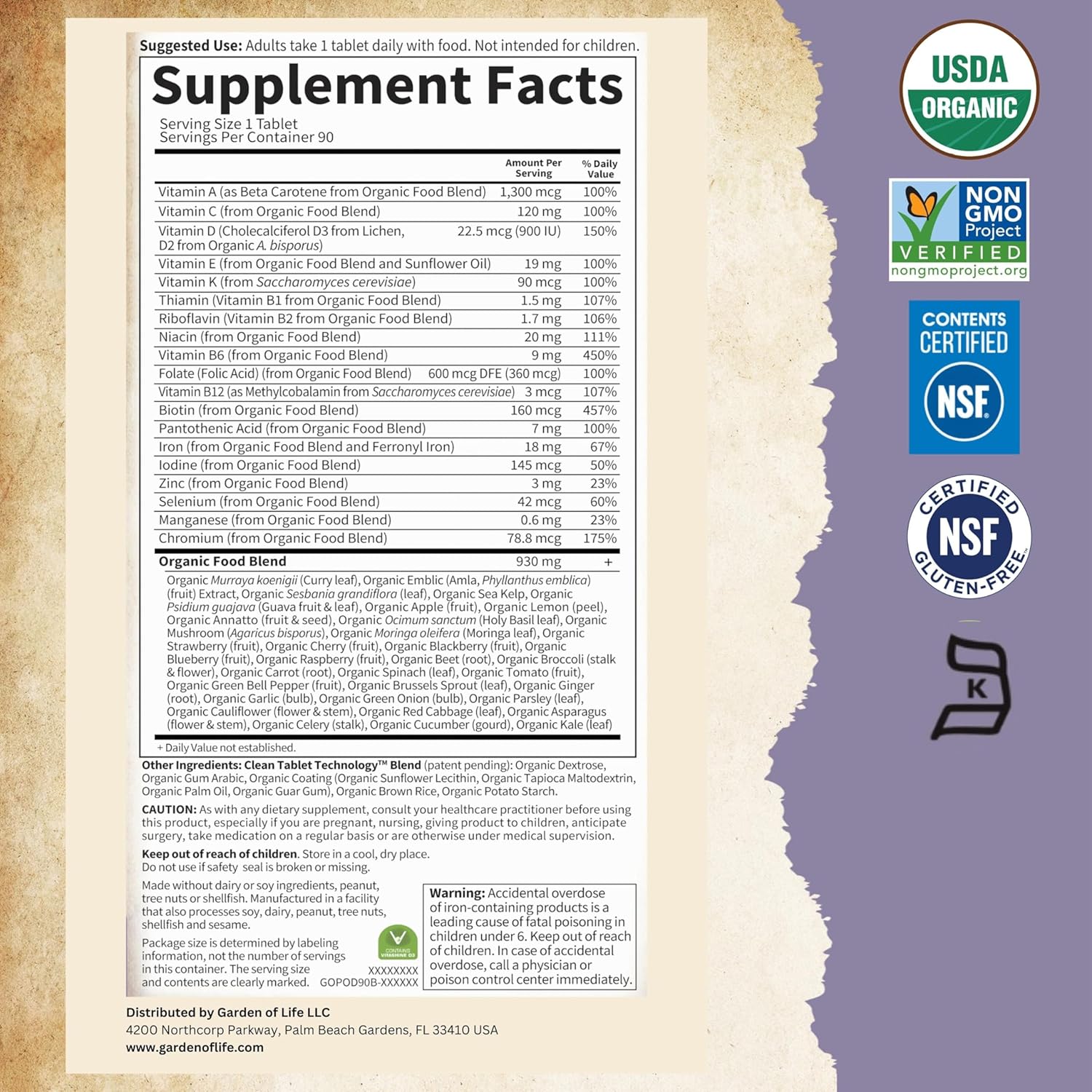 Garden of Life Prenatal Vitamins for Women, Organics Folate for Energy & Healthy Fetal Development