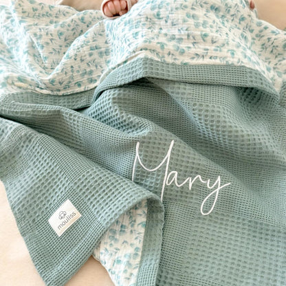 Personalized Baby Blanket with Name – Handmade 100% Organic Cotton Newborn Gift | Custom Knit