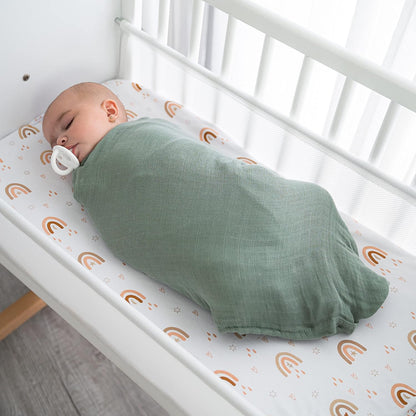 Comfy Cubs Muslin Swaddle Blankets Pack of 4, 47 x 47 Inches, Soft Cotton Baby Blanket Set, Large Multipurpose Swaddling Wraps for Newborns - Self-Soothing Swaddle - Sage, Pacific Blue, Fern, Neptune