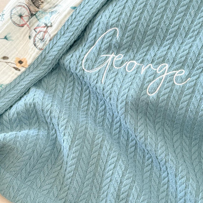 Personalized Baby Blanket with Name – Handmade 100% Organic Cotton Newborn Gift | Custom Knit