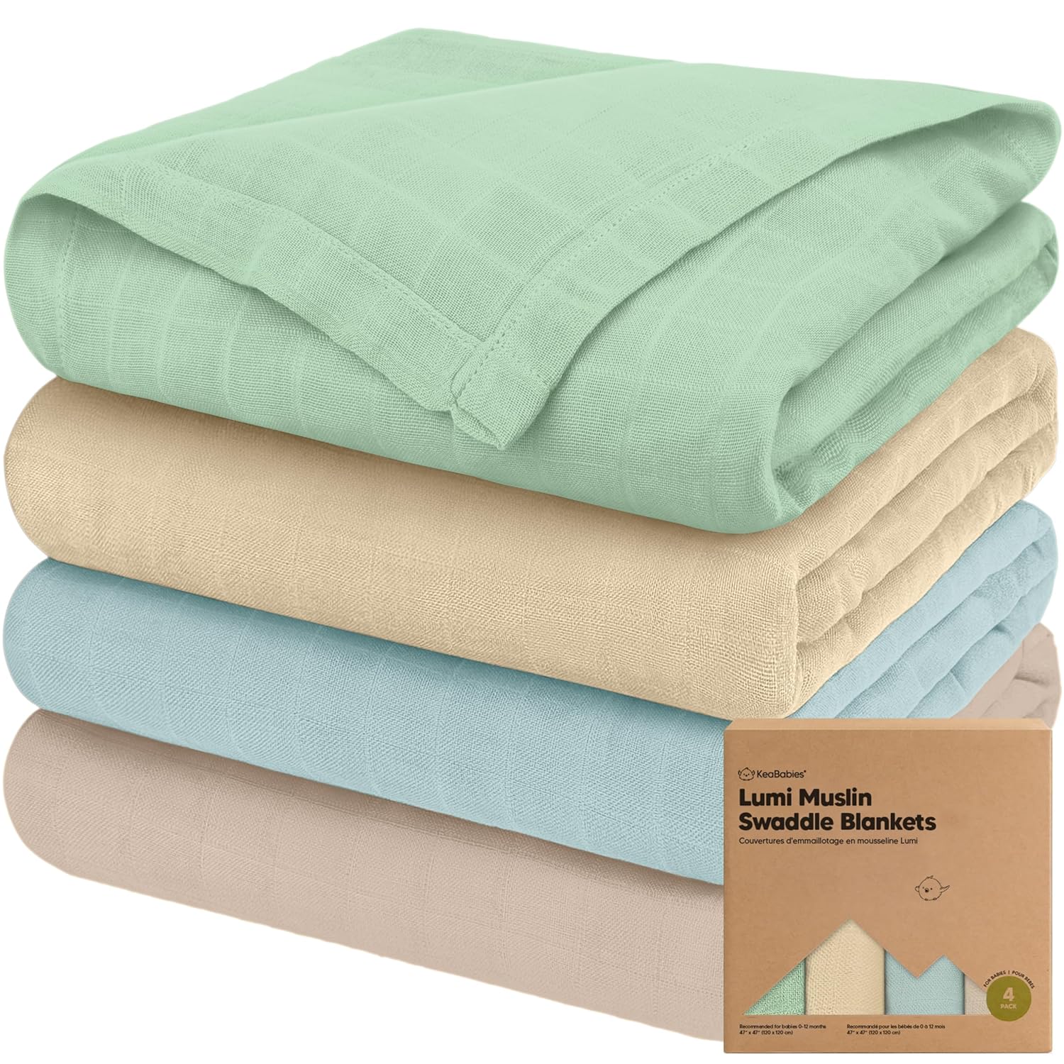 4-Pack Muslin Swaddle Blankets for Boys, Girls - Organic Baby Swaddles for Newborns, Soft &