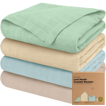 4-Pack Muslin Swaddle Blankets for Boys, Girls - Organic Baby Swaddles for Newborns, Soft &