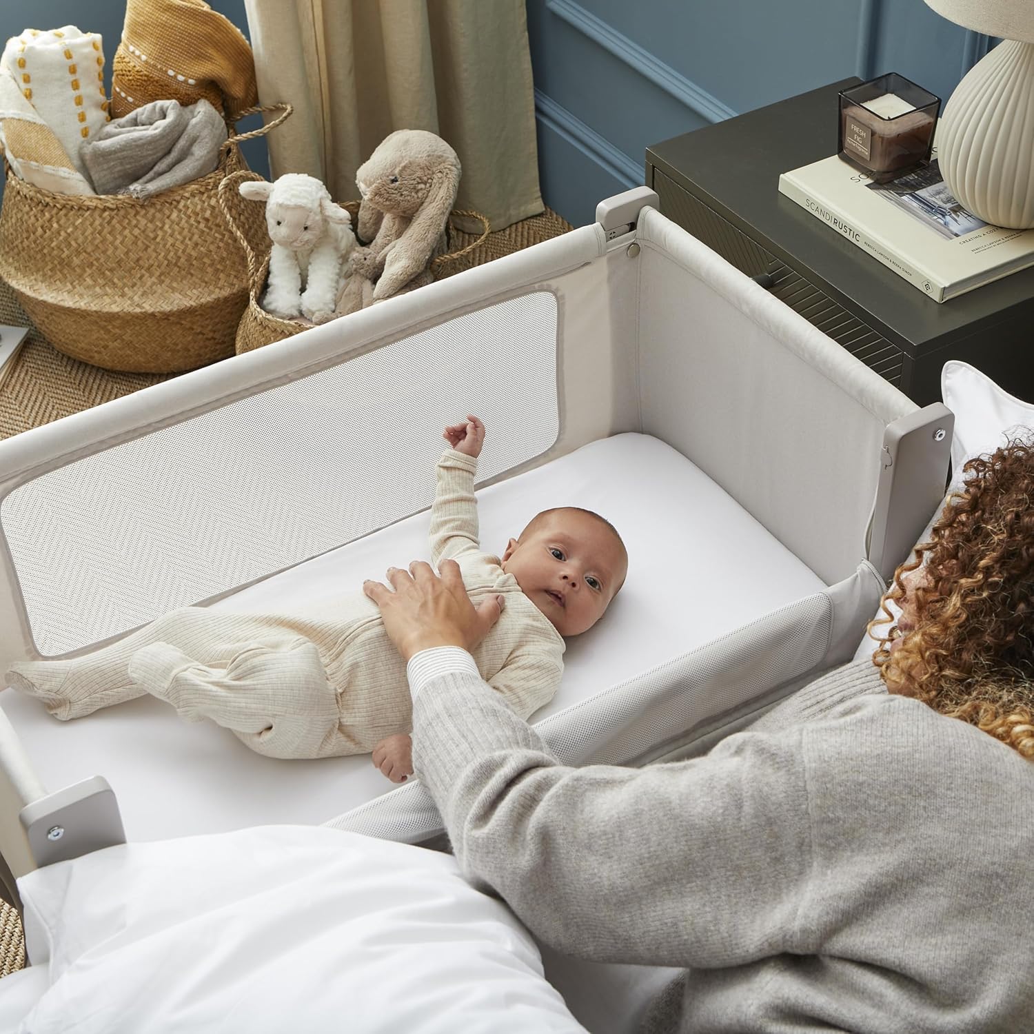 Air Lite Bedside Infant Crib | Breathable Mesh Sides, Drop-Down Panel, Reflux Incline, Adjustable