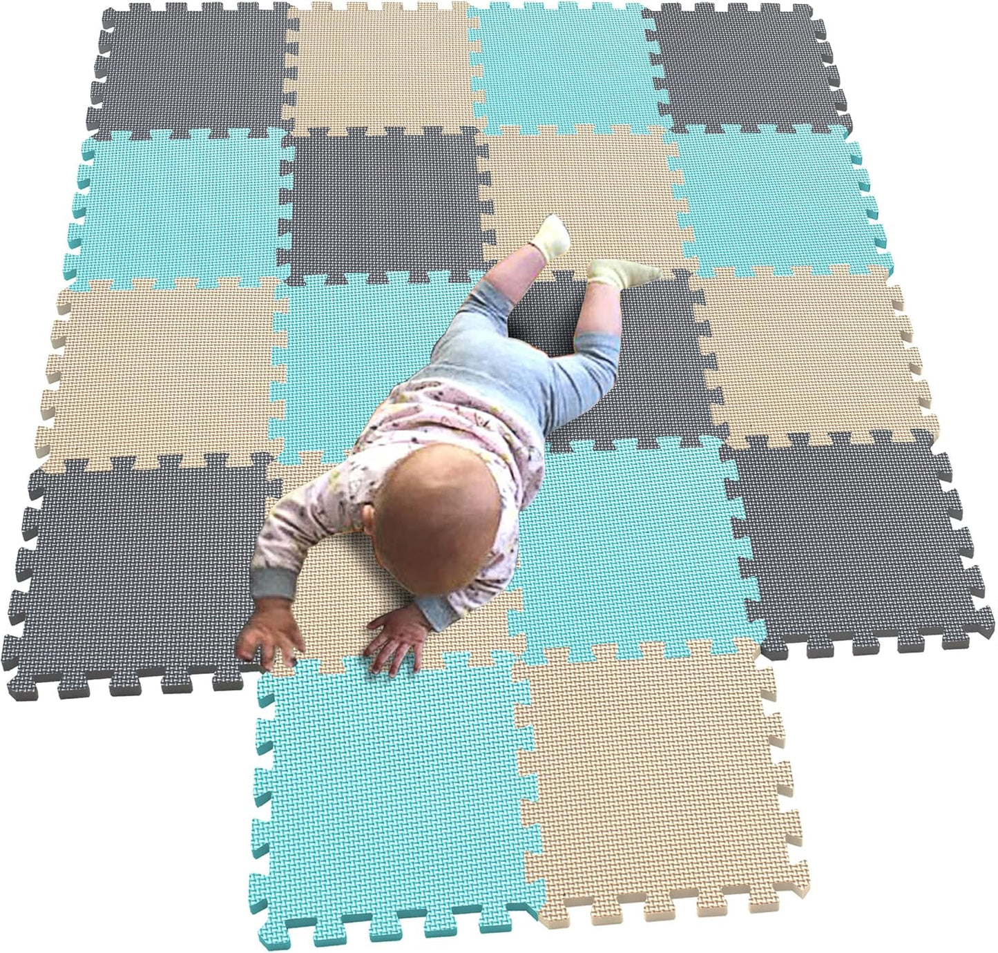 MQIAOHAM® 18 Pieces Puzzle Play Mats, Soft Baby Play Mat, Kids Interlocking Foam Floor Tiles, Toddlers Carpet Playmats G301018-108110112