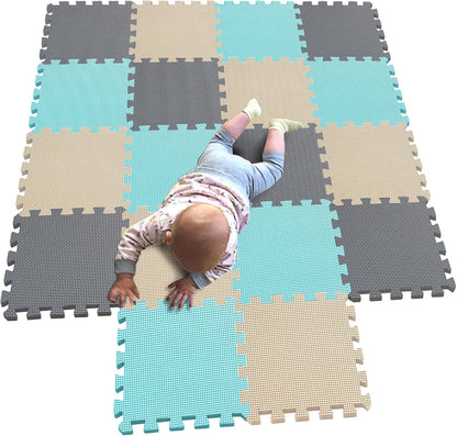 MQIAOHAM® 18 Pieces Puzzle Play Mats, Soft Baby Play Mat, Kids Interlocking Foam Floor Tiles, Toddlers Carpet Playmats G301018-108110112