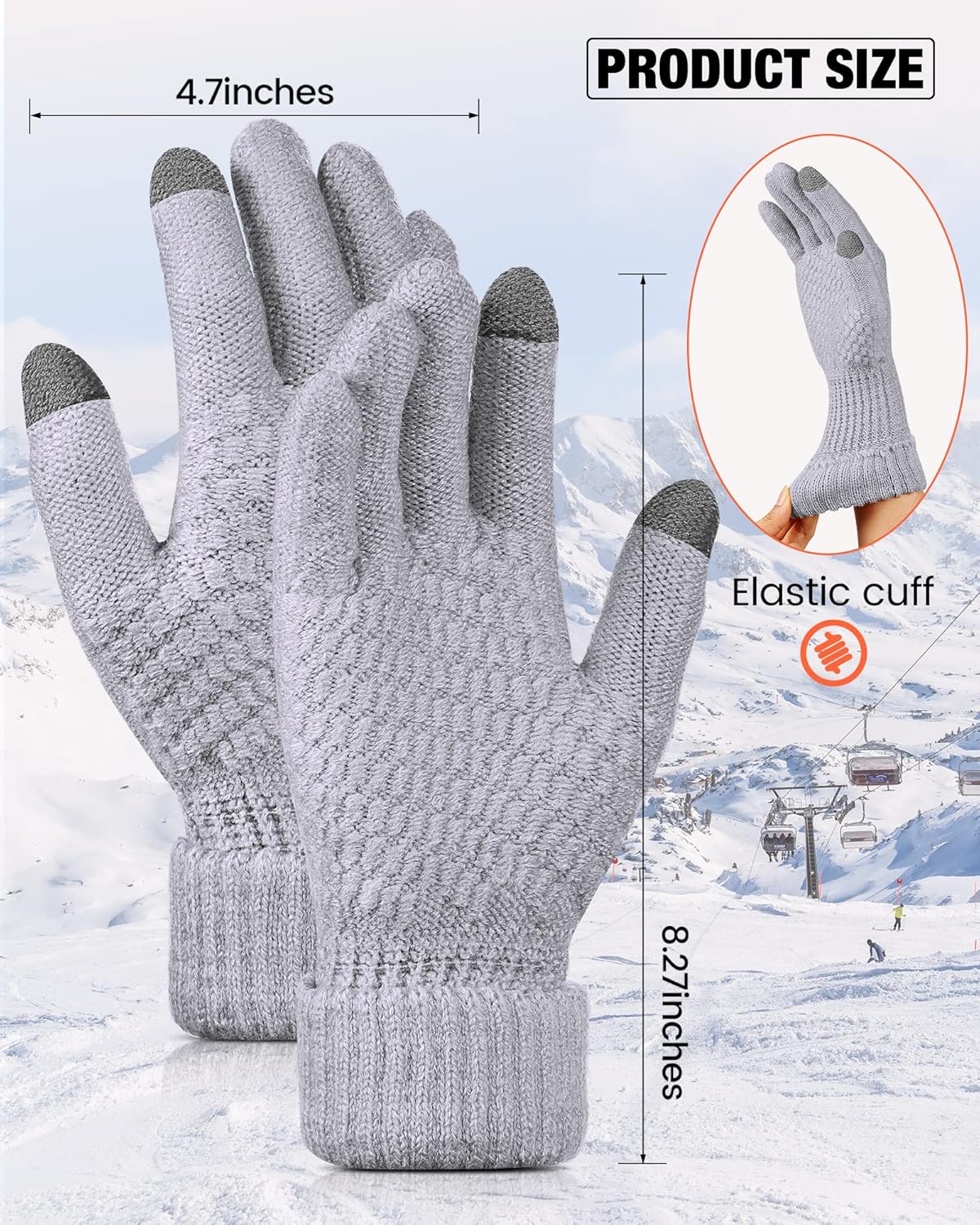 Geyoga 2 Pairs Women's Winter Touch Screen Gloves Soft Warm Fleece Lined Knit Elastic Cuff Winter Texting Gloves