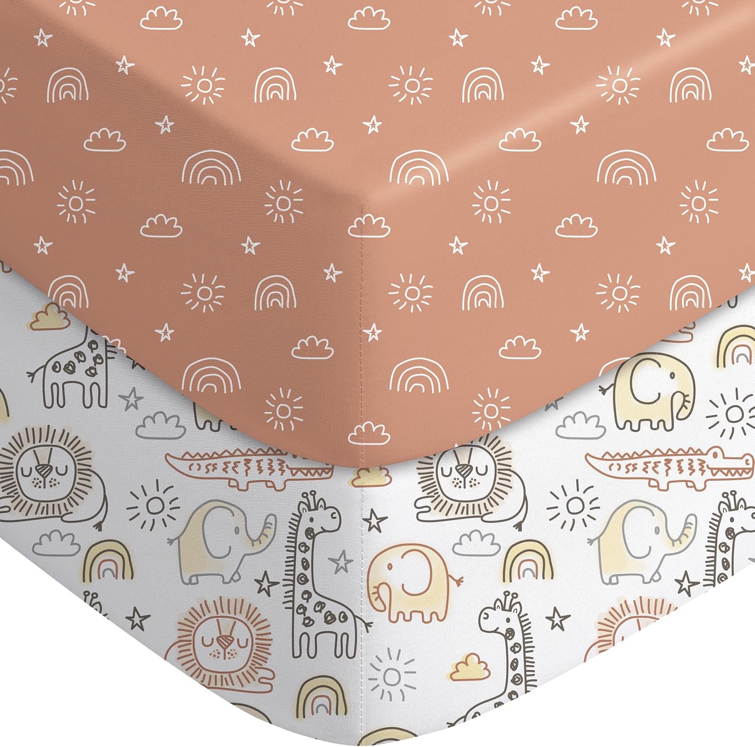 Yoofoss Baby Pack and Play Sheets 2 Pack for Boys and Girls - 38x26 Mini Crib Sheets Fitted Neutral