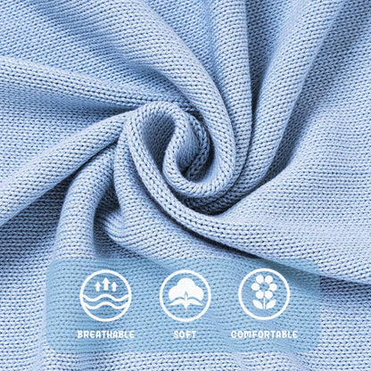 Booulfi Baby Blankets Neutral Knitted Blue Cotton Blue Baby Blanket Stroller Lace Border Crochet