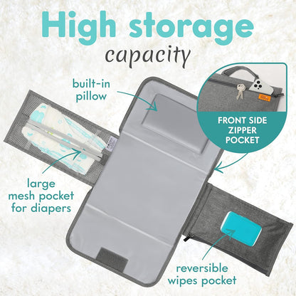 Kopi Baby Portable Diaper Changing Pad - Baby Diaper Changer Travel Bag with Wipes Pocket, Smart Design Portable Changing Mat, Infant Travel Station Kit, Gift for Newborn Girl & Boy - Grey, Modern