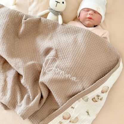 Personalized Baby Blanket with Name – Handmade 100% Organic Cotton Newborn Gift | Custom Knit