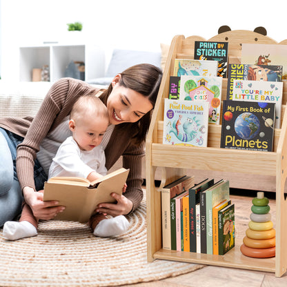Woodtoe 5 Tier Montessori Bookshelf with Toy Storage, Large Toddler Bookshelf with Chalkboard, Baby