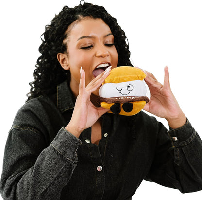 Love You S’More Foodie Plushie, Funny Pun Meme Gag Gift, White Elephant, Stocking Stuffer Present, Great for Emotional Support, Fun Desk Accessory, Weighted Base for Display
