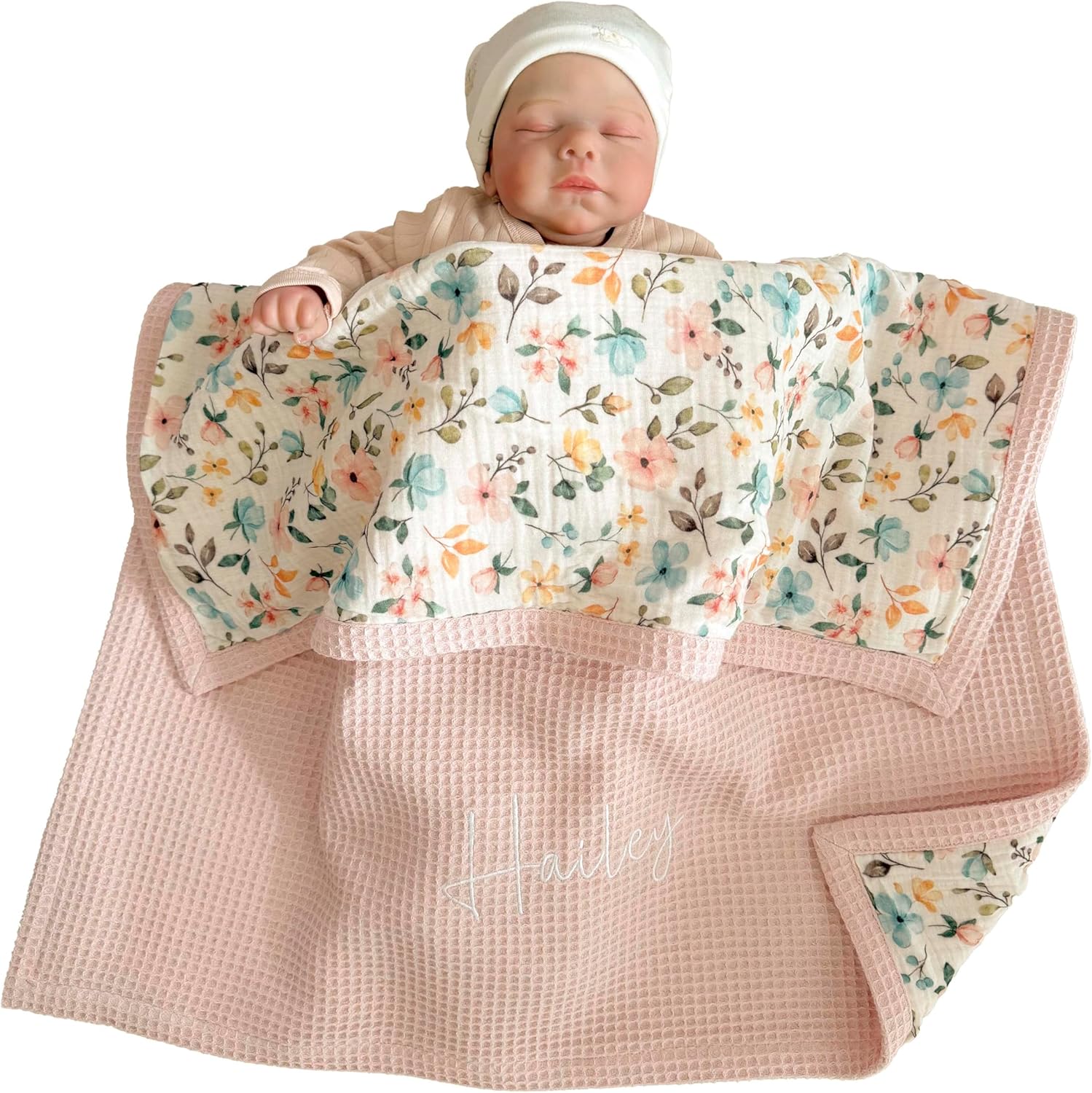 Personalized Baby Blanket with Name – Handmade 100% Organic Cotton Newborn Gift | Custom Knit