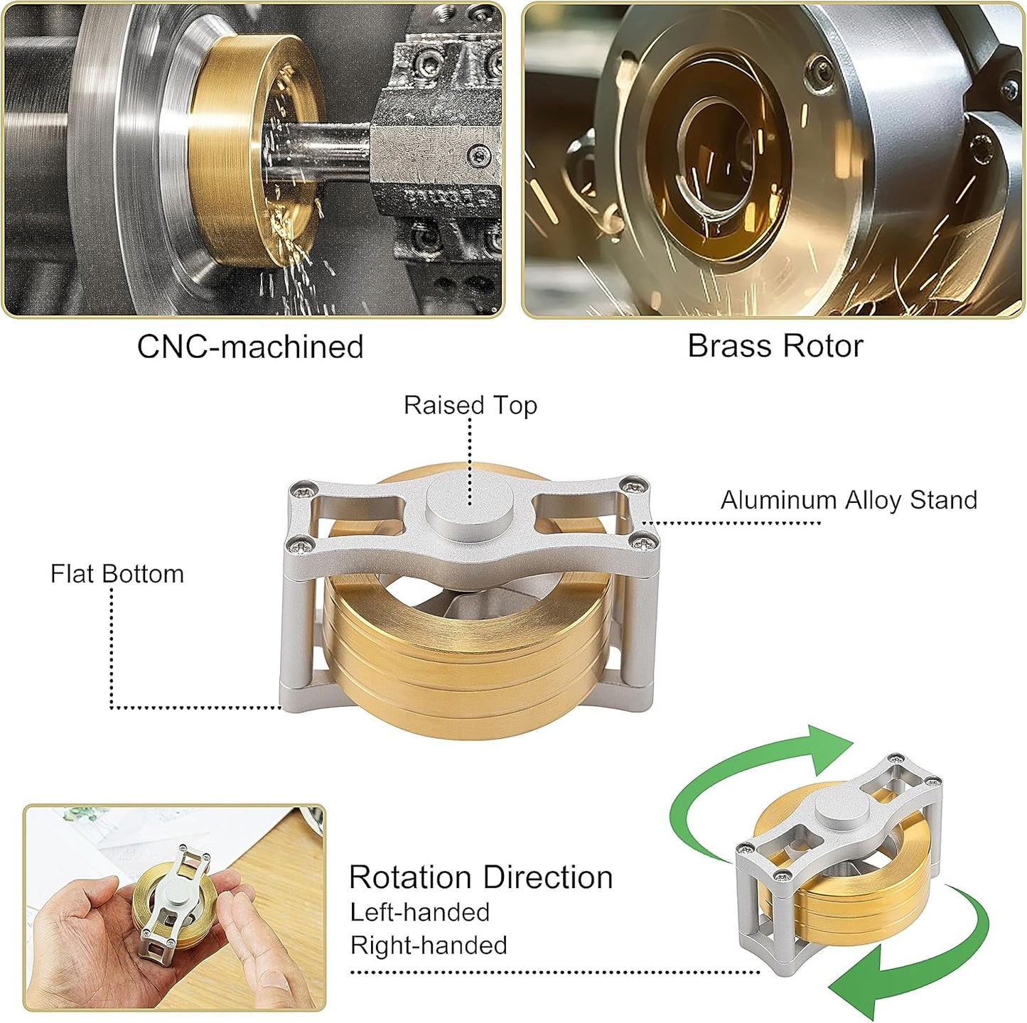 Kinetic Spinning Top Brass, Desk Fidget Toy for Adults, Stress Relief Toy for Office, Gold