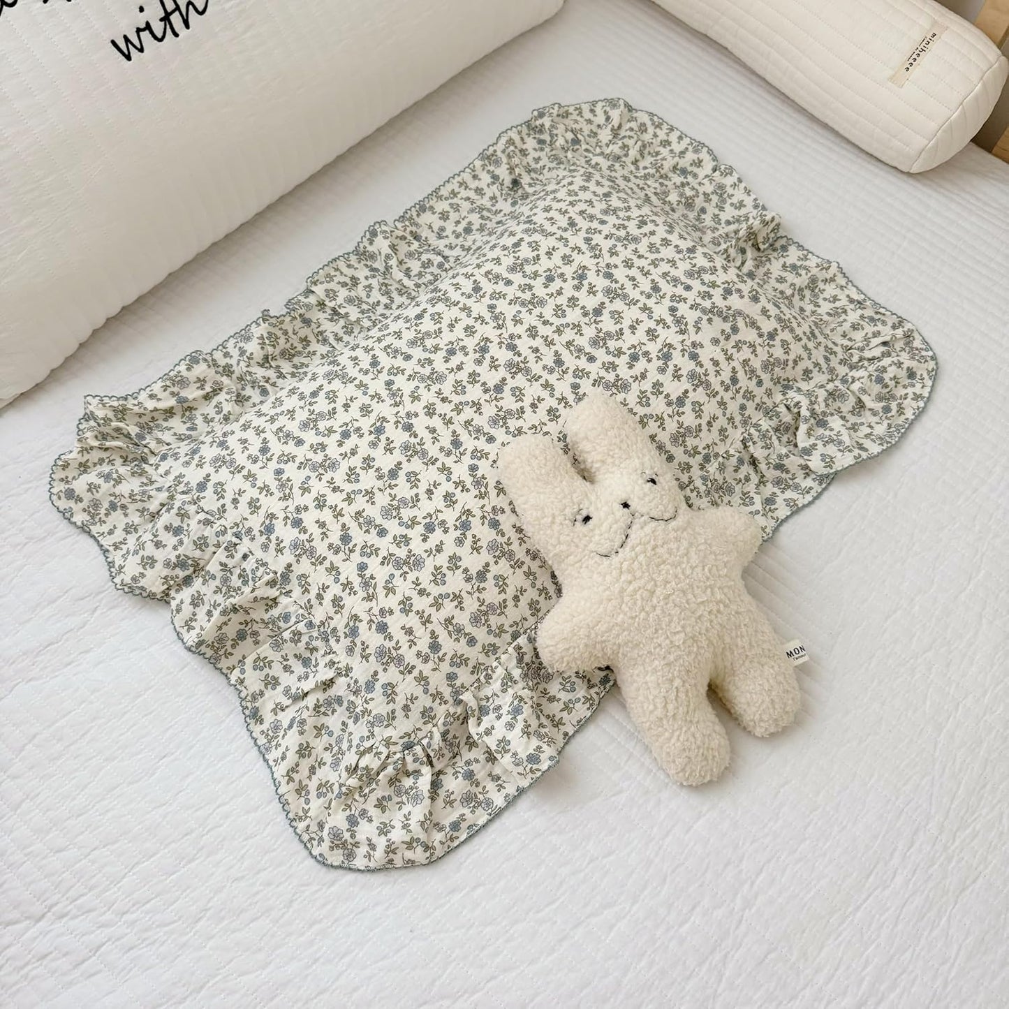 BuLuTu Soft Cotton Kids Pillowcases Standard Size, Blue Floral Toddler Pillowcases for Girls Boys, Cotton Muslin Pillow Protector for Children Bedding Gift, Envelope Closure,20"x26",1 PC